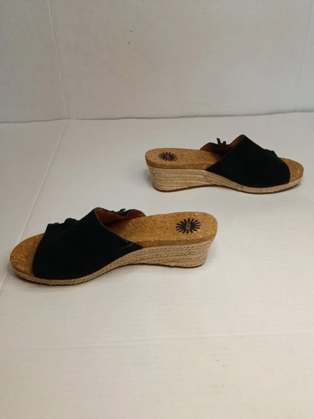 UGG Danes Black Suede Fringe Espadrille Wedge Slides Women’s Size 7